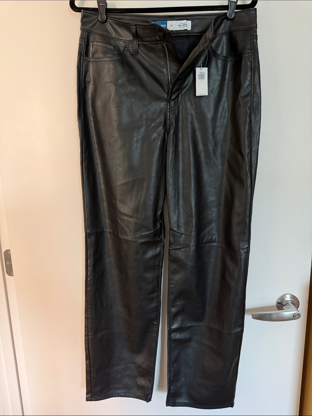 Old Navy Black Faux Leather High-Rise Pants with Gold Zipper